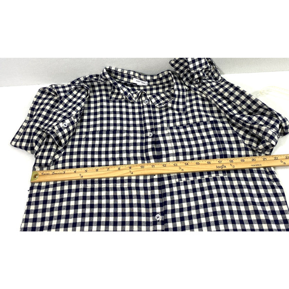 Mittoshop Gingham Shirt Womens Small Navy Blue White Check Oversized Button Top - Picture 6 of 9